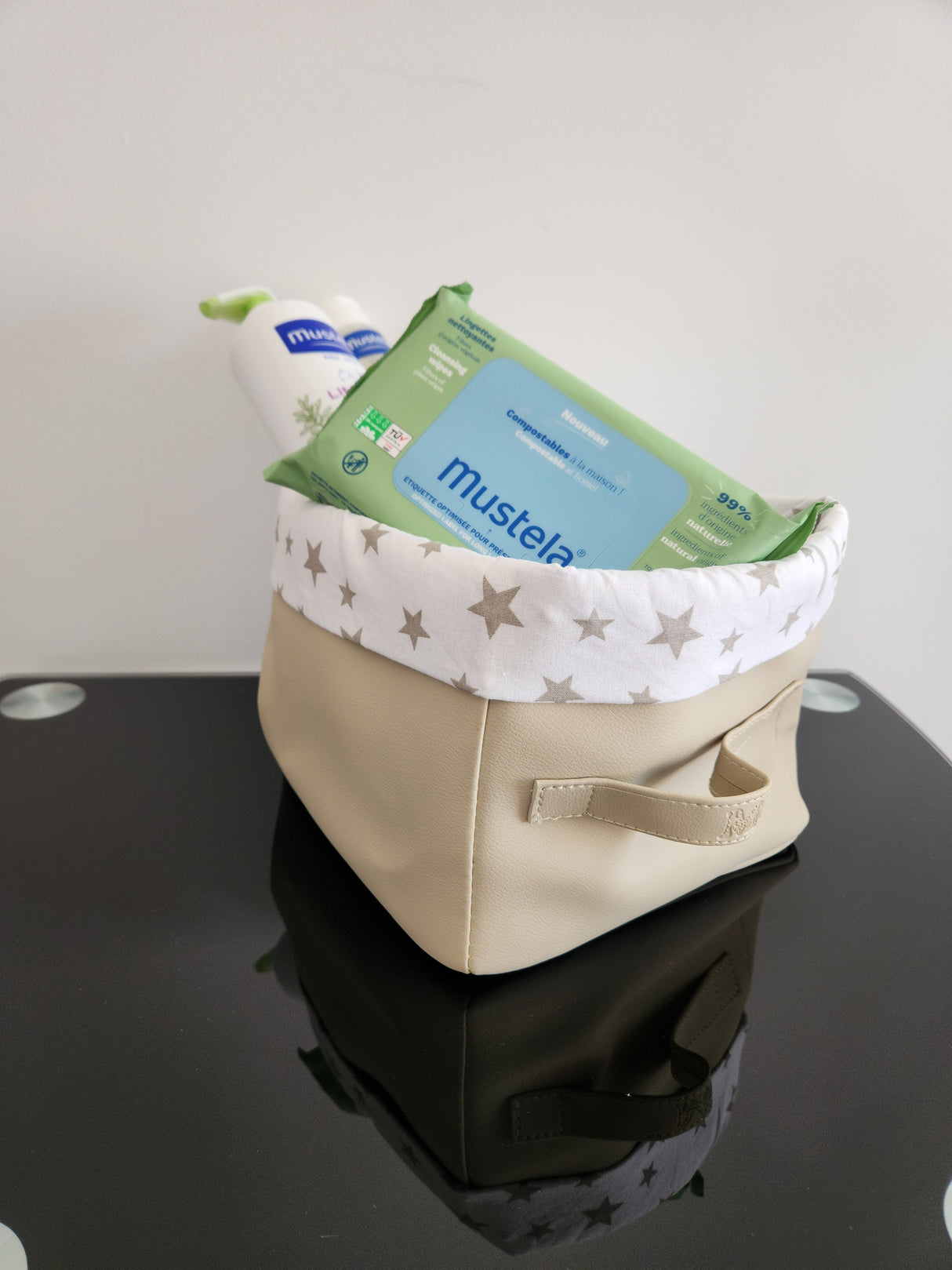 Panier beige carré étoile beige