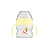 Tasse à bec souple MAM jaune en plastique transparent, poignées