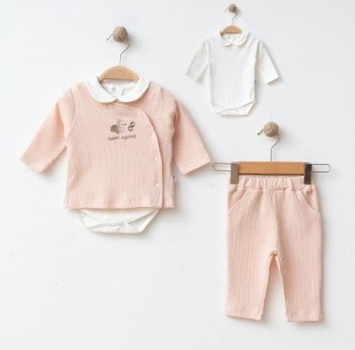 Ensemble bébé Lorreta rose : haut à col et pantalon